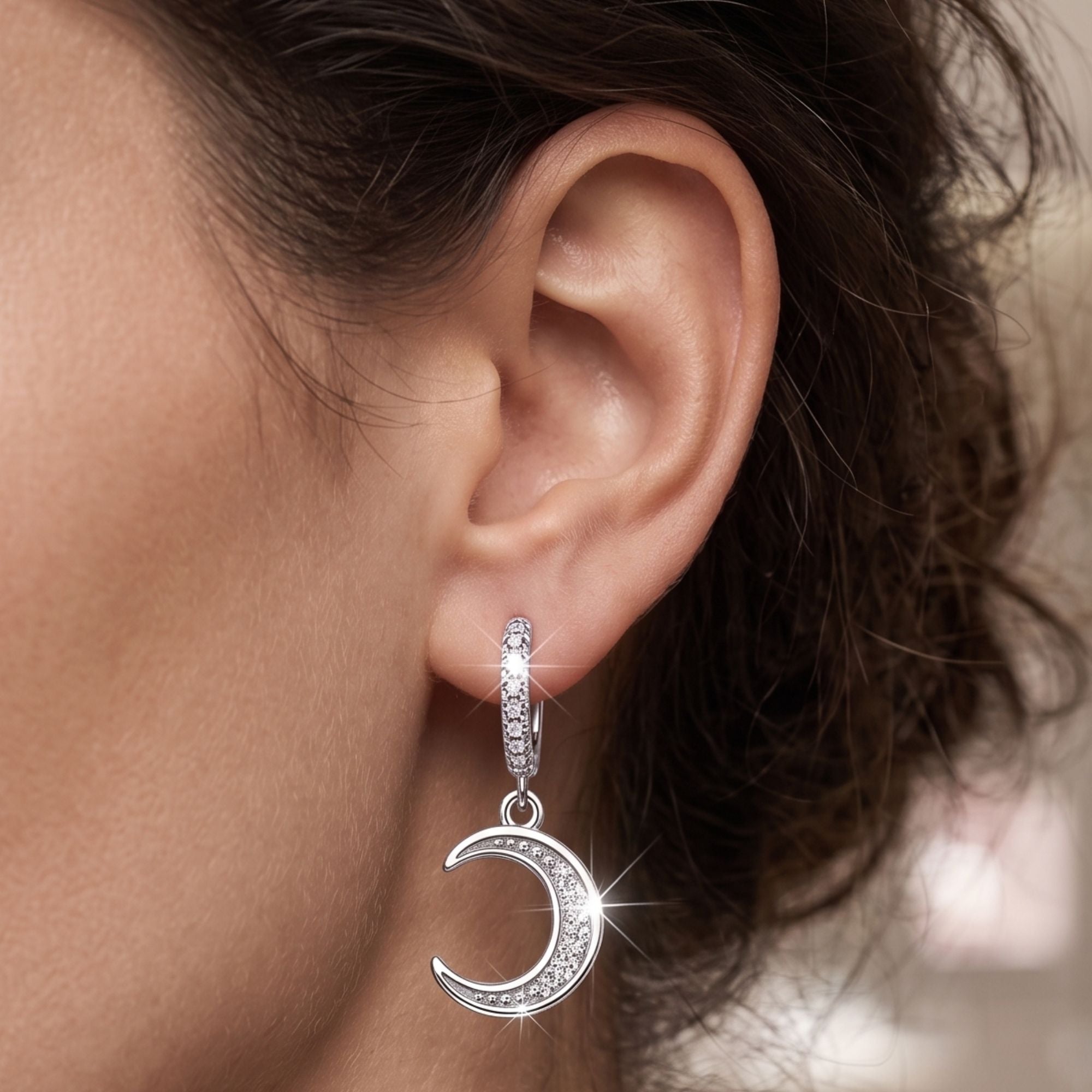 Vortex - Celestial Star & Moon Moissanite Drop Earrings - S925 Silver